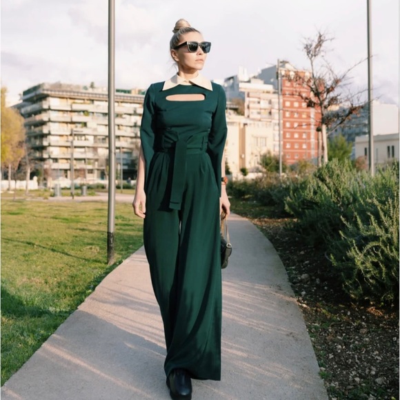 Julia Allert High Waist LONG Dark Green Trousers Pants - Small - Picture 3 of 6